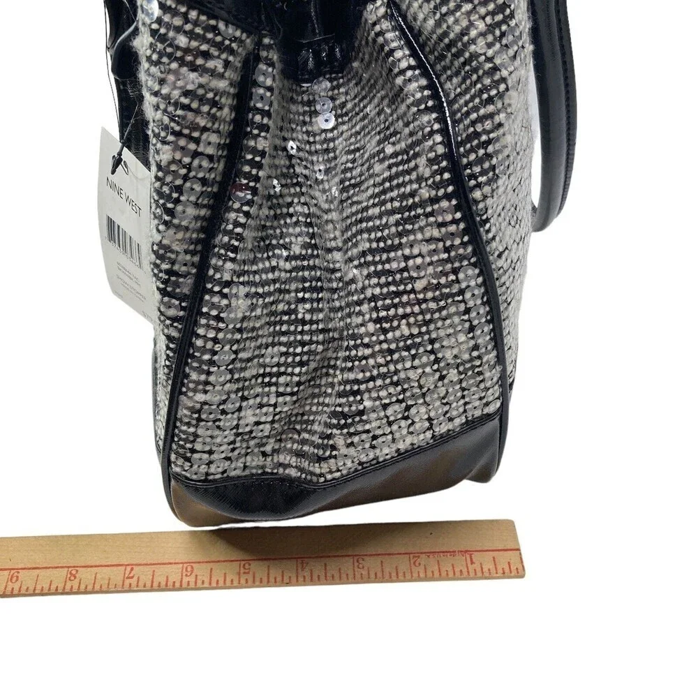 NWT NINE WEST‎ Handbag Satchel Double Handle Black White Sequins  15x10x5.5